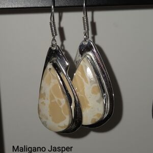 NWOT Magliano Jasper Caramel and Cream Color Teardrop Dangle Earrings  in Silver